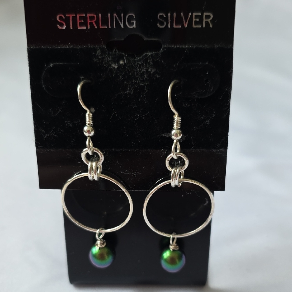SALE Elegant Sterling Silver Dangle Earrings with Iridescent Pearls